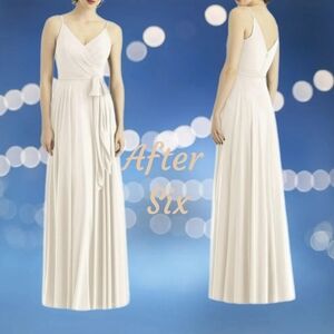 After Six Gown Womens Sz 14R Champagne Lux Chiffon Draped Flowy Romantic **READ*